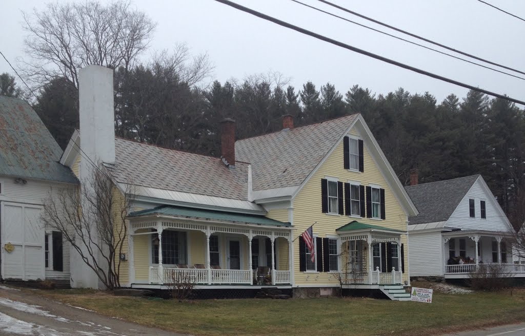 Yellow house with a while chimney. by JBTHEMILKER