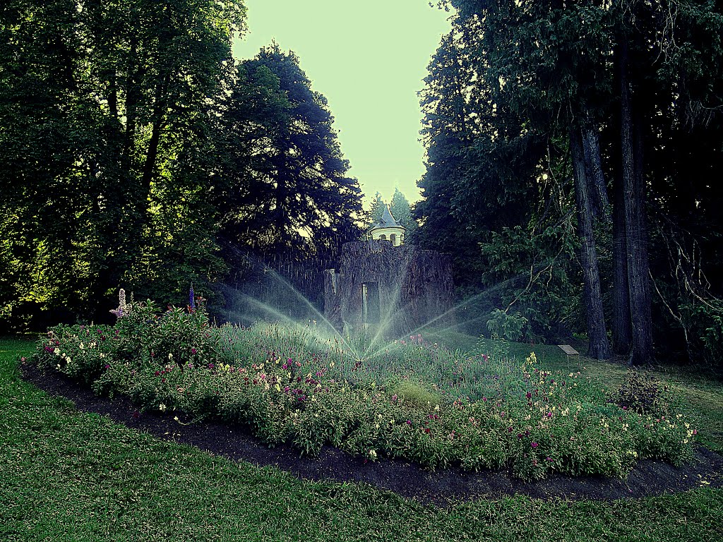 ENLARGE..Irrigation, ... in the garden at the entrance of the Park of the Habsburgs. by Johnny Poole