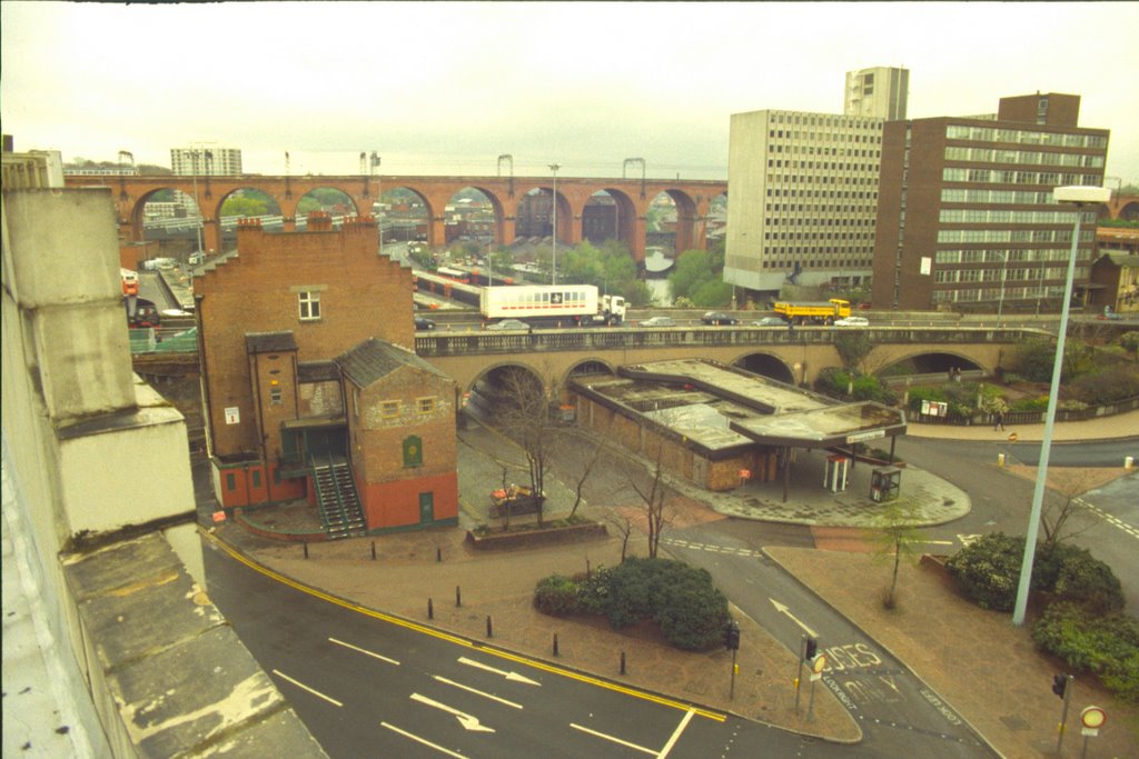 Stockport Viaduct & Mersey Square from the Plaza roof (1996) by ghostrider*5