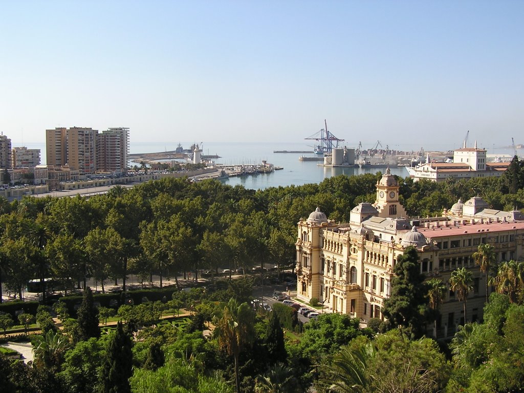 Vista del Ayuntamiento el parque y el puerto desde jardines de puerta oscura by _Oscar_00