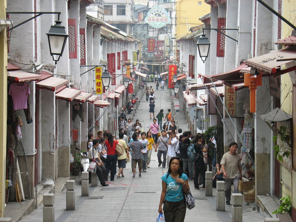 A busy street of old Chinese style, Macau by wlkeu1