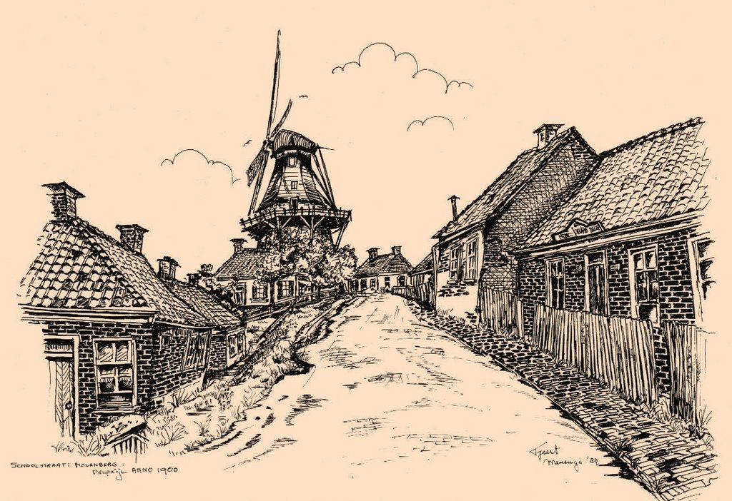 Pentekening Delfzijl de Molenberg anno 1900 by Tjeert.Mensinga ©