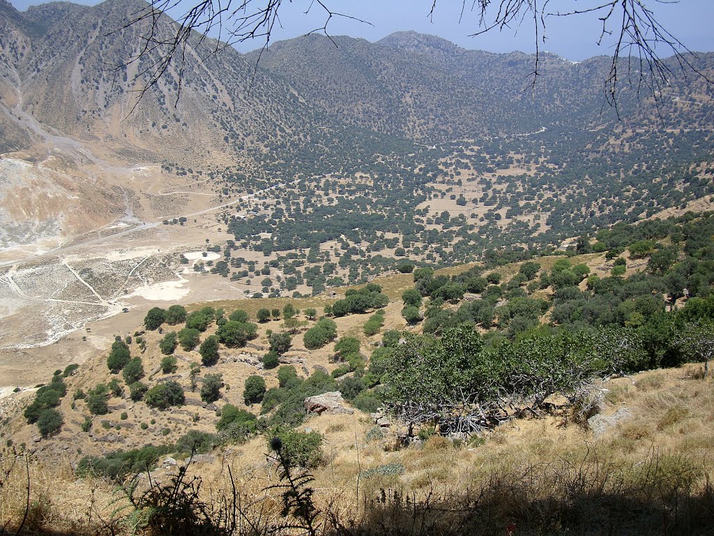 Isola di Nisyros - E infine, panorama della fertile vallata vulcanica dall'ombra di un boschetto a Nikia by effeelle