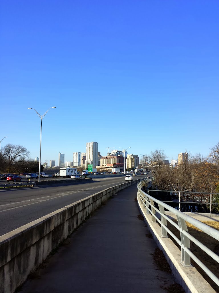 Pedestrian Bridge I-35 Downtown Skyline 01.19.14 by RememberTheAdamo