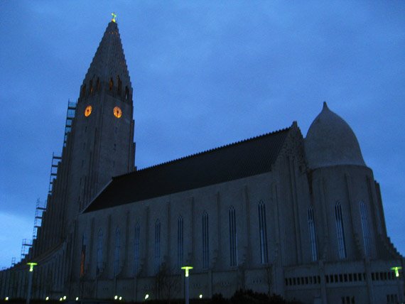 Hallgrimskirkja at Midnight in Reykjavik, Iceland by Corey Wood