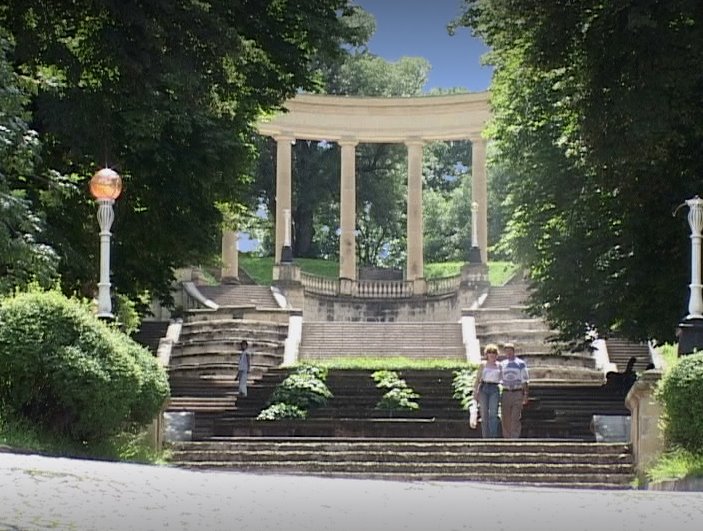 Colonnade at an entrance in Kurortny park at Dzerzhinsky street by IPAAT