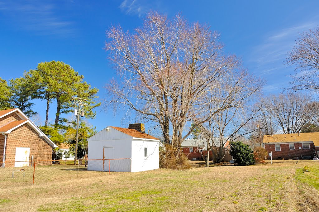 VIRGINIA: HAMPTON: St. James United Methodist Church, 1533 West Queen Street (S.R. 415) shed and tree by Douglas W. Reynolds, Jr.