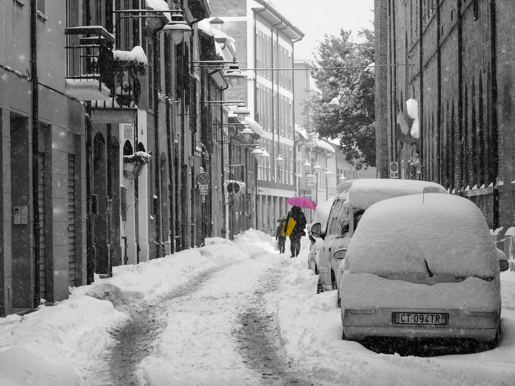 La grande nevicata del 2012: l'ombrello rosa by paolo savigni