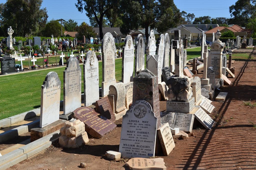 Recovered headstones and markers from reclaimed graves by Phaedrus Fleurieu