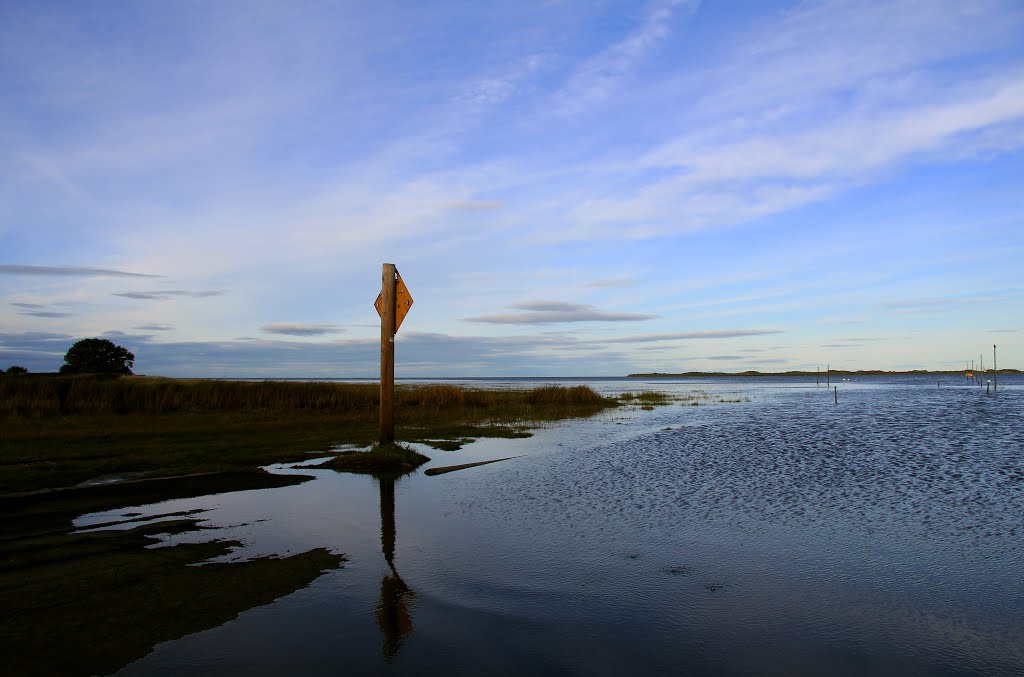 Incoming tide over the causeway to Holy Island by Amelia Royan