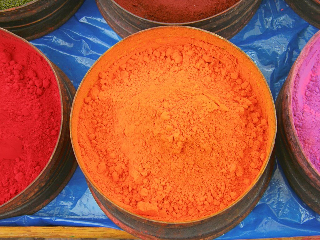 Colours for sale at the Pisac market by Marilyn Whiteley