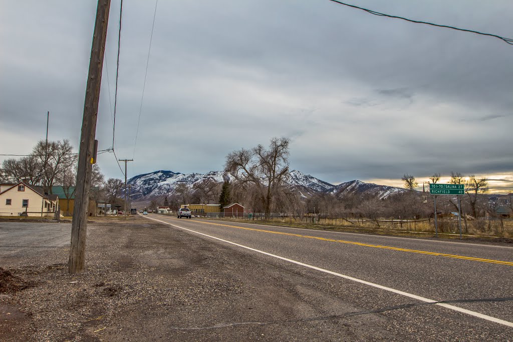 Viewing south on N. State St. (U.S. Hwy. 50), with the Pahvant Range in the background. Scipio, Utah by elifino57