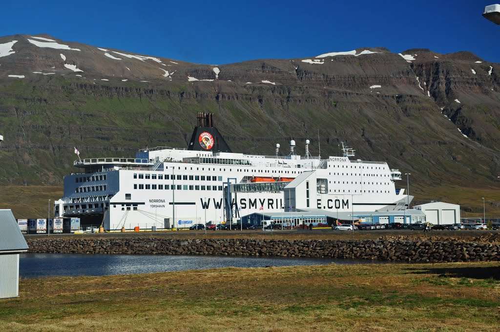 Seydisfjordur port with ferry to Denmark by pgmark