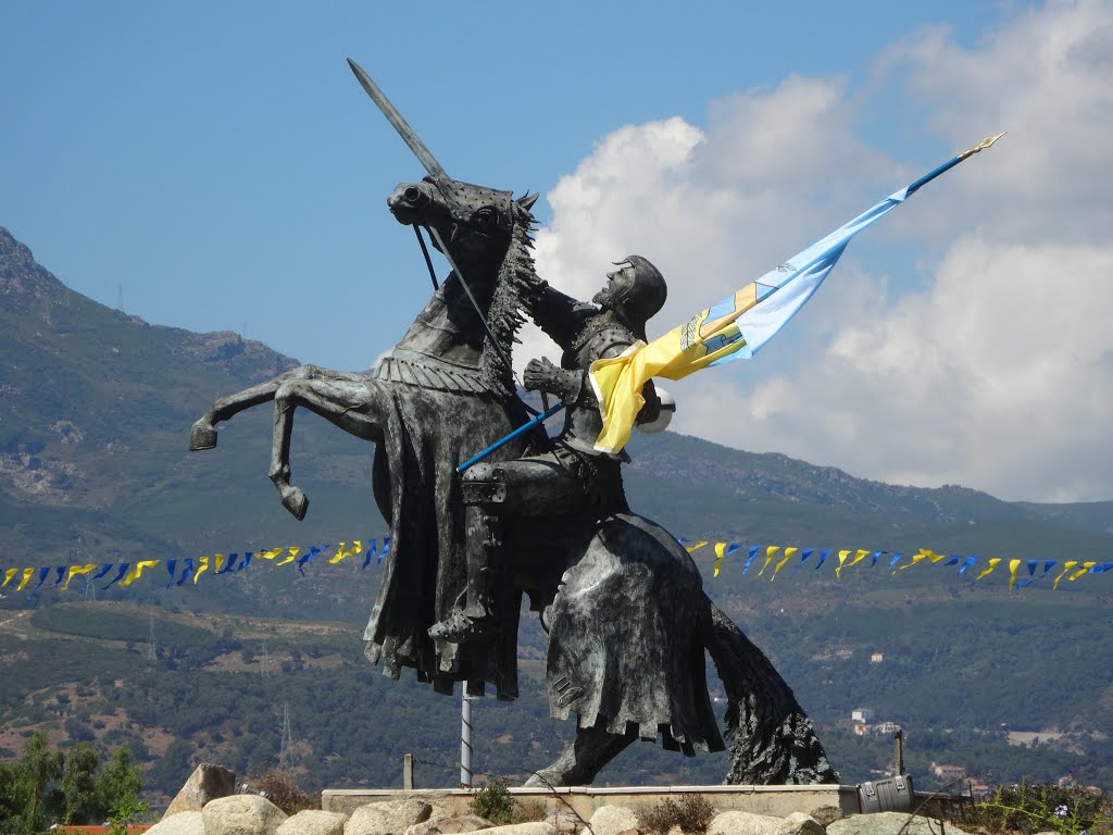 A zoom of the sculpture of the knight at the entrance of Biguglia in Corsica by Diego Giuseppe