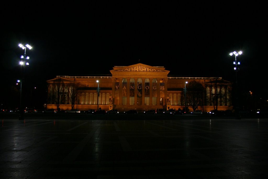 Museum of Fine Arts (Szépművészeti Múzeum) from the center of the Heroes' Square at night by MBagyinszky