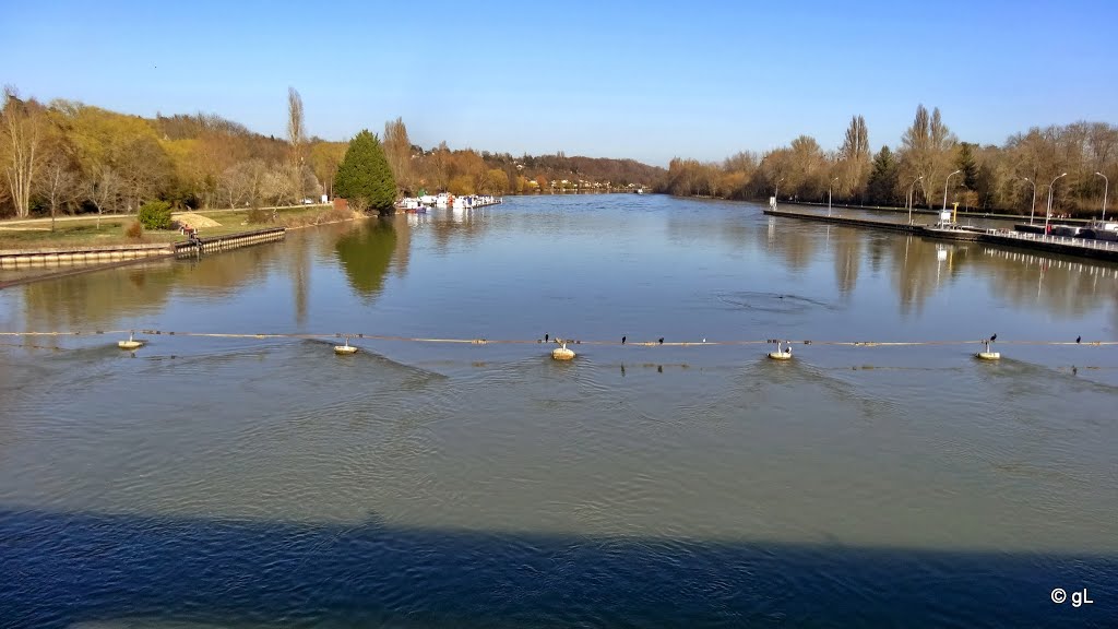 Retour à Bois le Roi, passage de la Seine sur la passerelle du barrage-écluse by astrorail