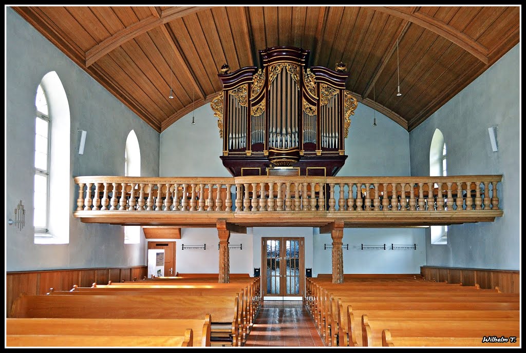 Lützelflüh, Dorfkirche, Empore mit Orgel, Prospekt 1785, Werk von 1962 by Wilhelm Tell