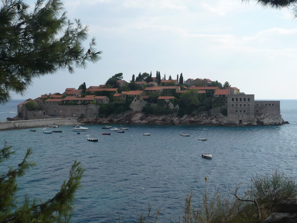 View on Sveti Stefan from the cape near "Milocer" Hotel by Gray Angel of The Ta…