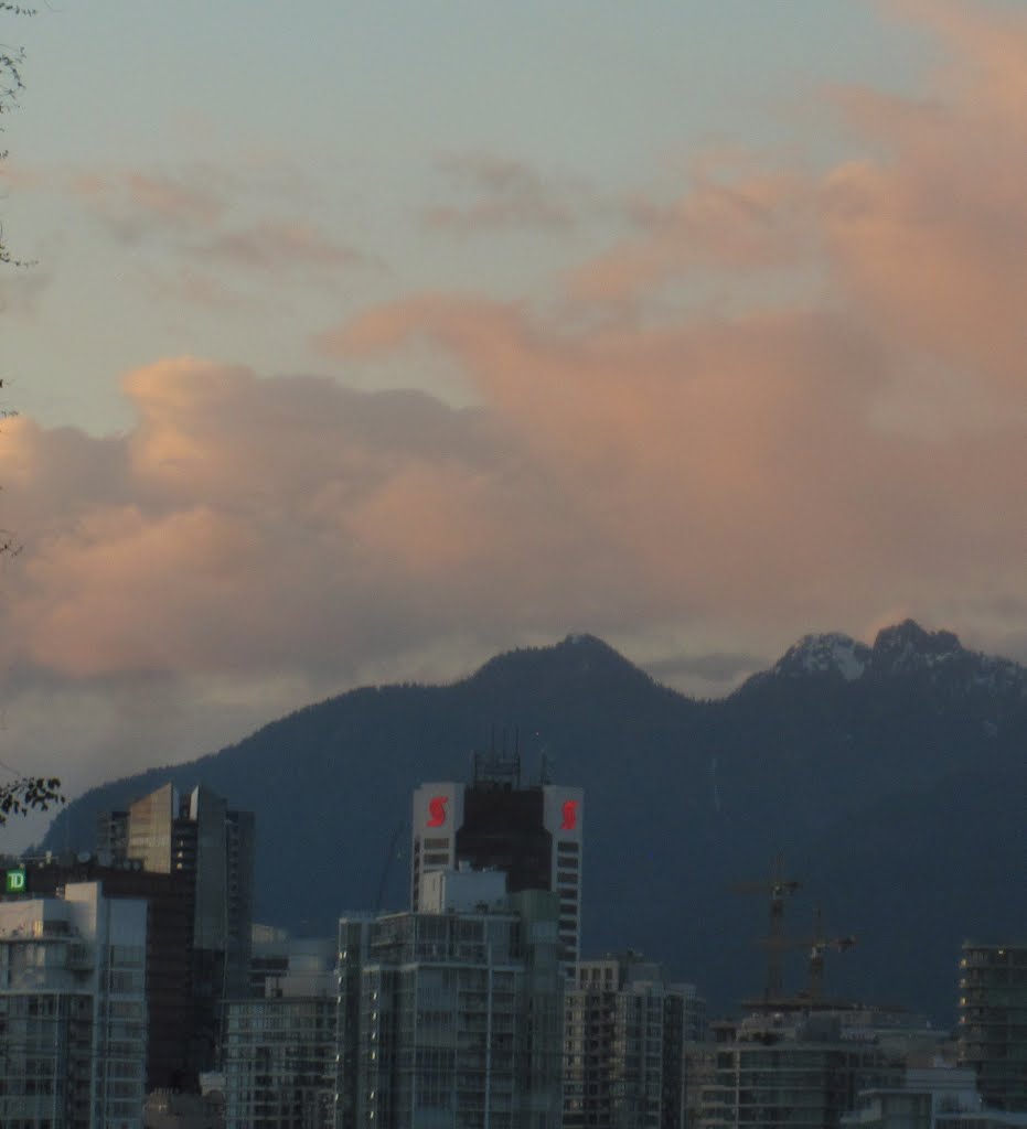 Sunset Colours Over Downtown And The North Shore Mountains - A Serene Evening In South Central Vancouver May '14 by David Cure-Hryciuk