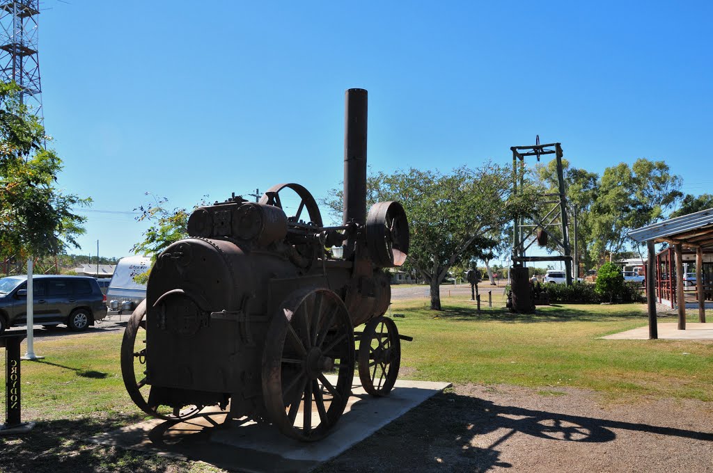 Old steam engine silhouetted in Anzac Park by dirkus49