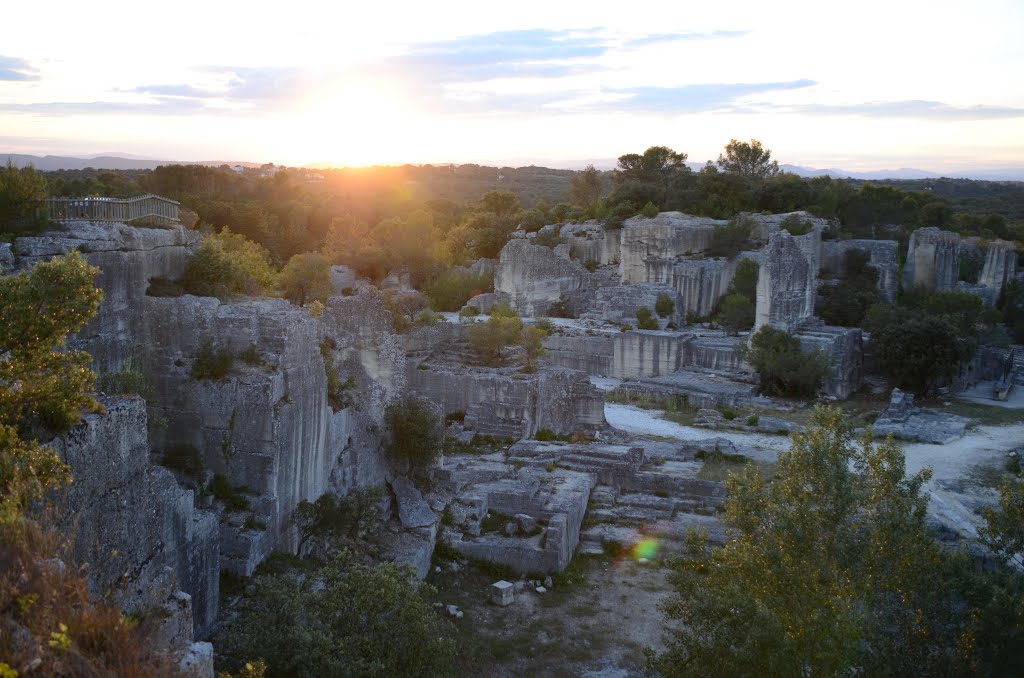 Sunset at Roman quarry at Junas where the stones for the Pont du Gard were gathered by Henq