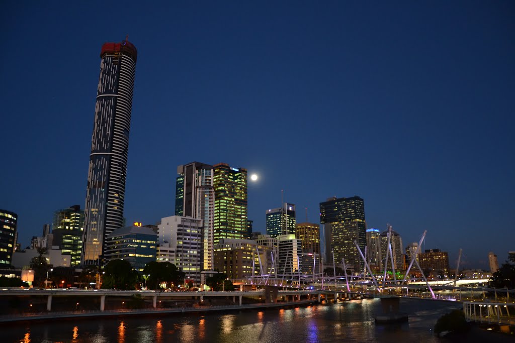 Brisbane. CBD y Kurilpa Bridge en la noche. by pepma