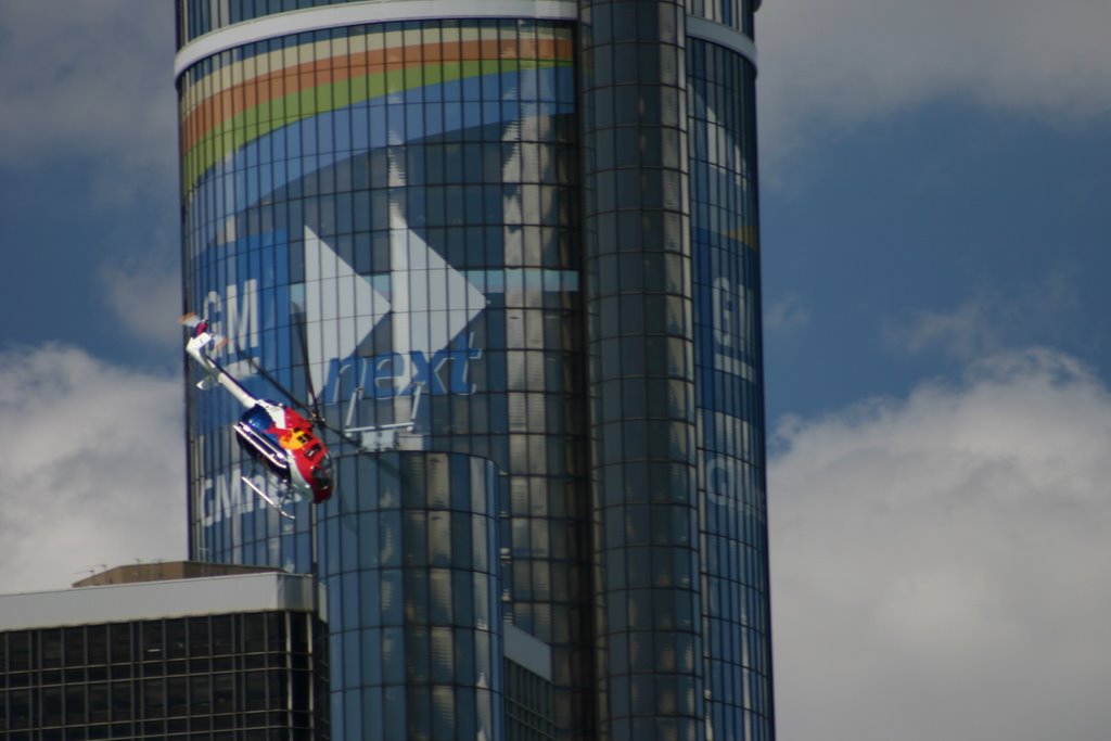 Red Bull Stunt Chopper Performing In Front of The Renaissance Center, Detroit Red Bull Air Show, June 1st, 2008 by Jason Burton