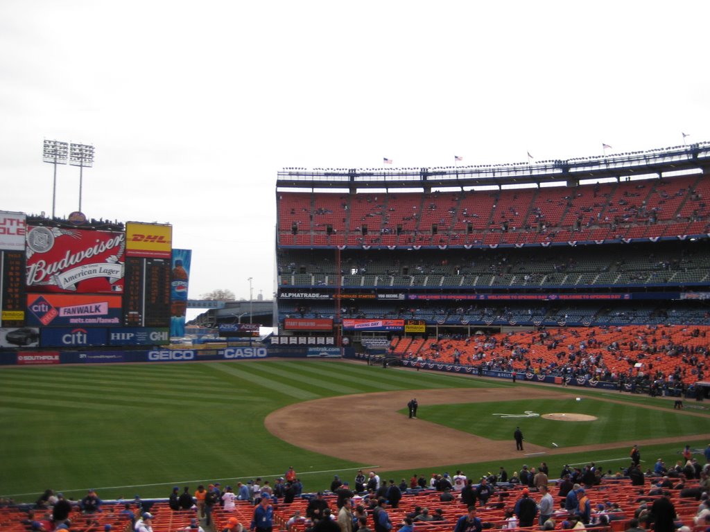 Shea Stadium looking towards the outfield and CitiField by dmgerbino