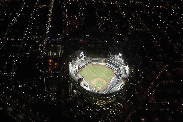 Petco Park night from helicopter by thewolfe