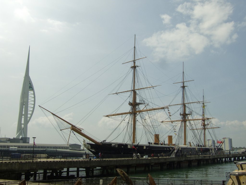 HMS Warrior and Spinnaker Tower by Gordon Bowdery