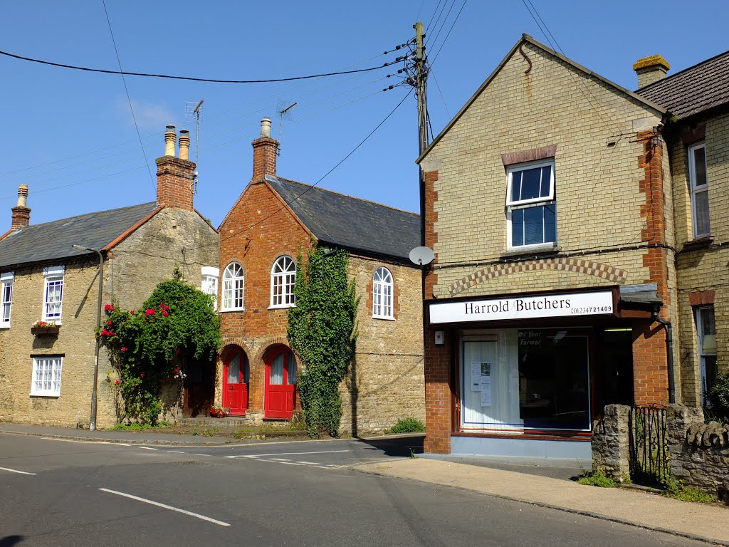 Harrold village Butchers shop, High Street. by Bobsky.