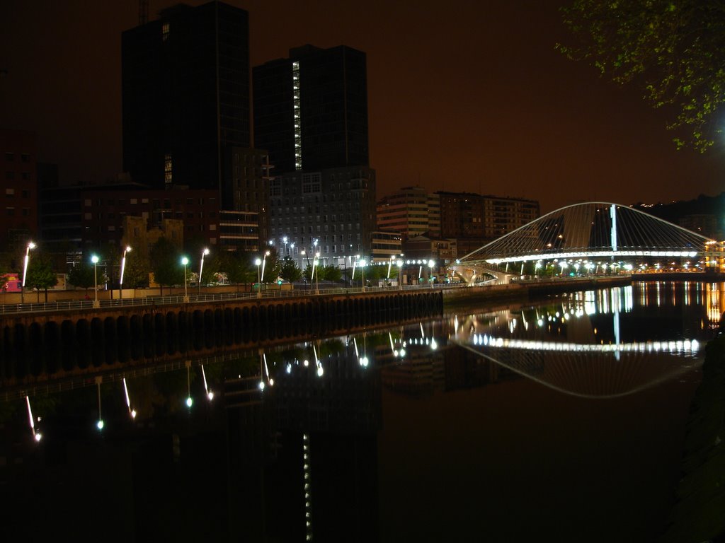 Pasarela Zubi Zuri y Torres Isozaki de noche (Bilbao) by A. Fuentes