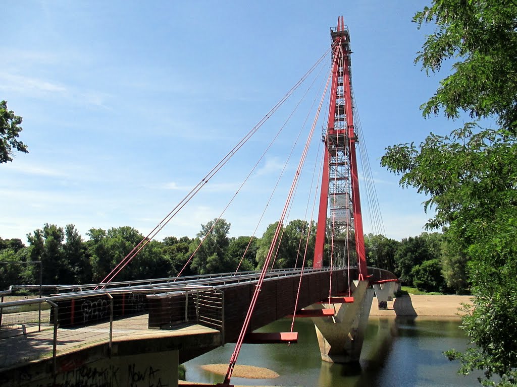 Magdeburg im Juli 2014 - Schrägseilfußgängerbrücke zwischen Cracau und dem Stadtpark by bergameise