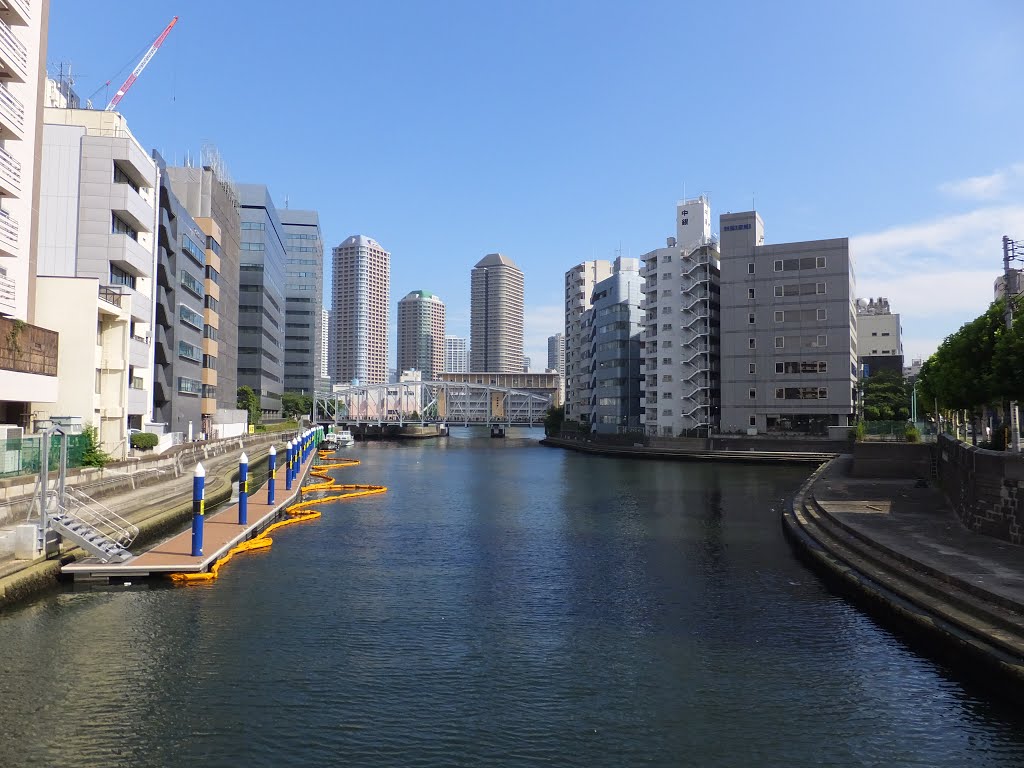 亀島川（越前堀）　高橋より下流方面を見る　南高橋と亀島川水門が見える　遠方に見える高層マンション群は大川端リバーシティ21 by kanto-soshu_osumi-be…