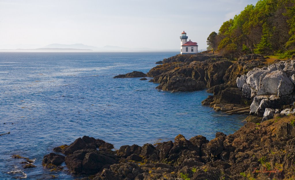 Lime Kiln Point State Park lighthouse and Vancouver Island by Tom D Ringold