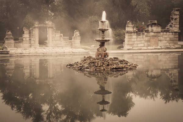 Foggy Fountain by Scott Rackers