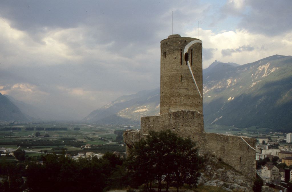 La Bâtiaz castle at Martigny, looking east up Rhône valley. by Nicholas RK Hutching…