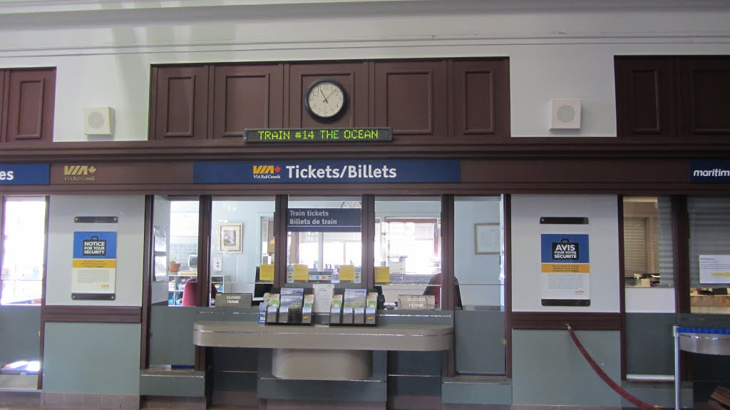 Nova Scotia, Halifax, VIA Rail station building inside, with list of all trains running to Montreal every second day... by kh21