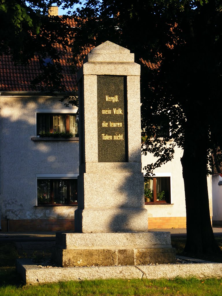 Lindena bei Doberlug, Gemeinde Schönborn, Niederlausitz. Mahnmal der Kriege von der Hinteren Dorfstrasse gesehen. by velthurvik