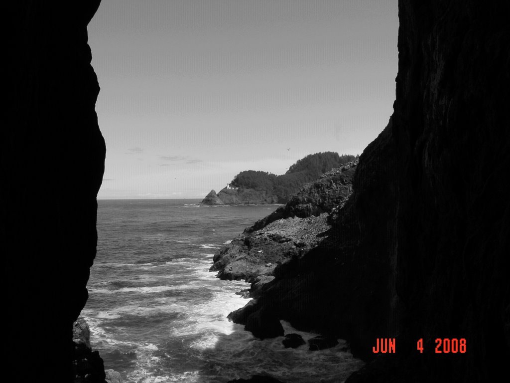 Haceta Head Lighthouse From Inside Sea Lion Caves by Mark Harris