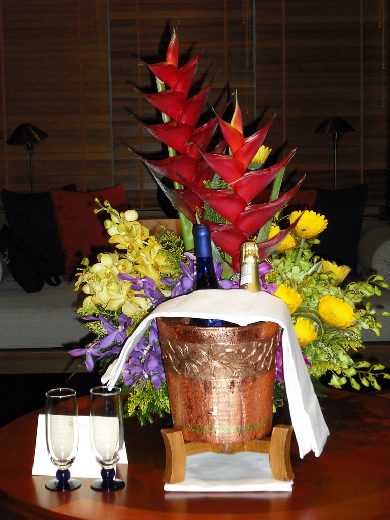 Flowers and champagne at the Datai Hotel, Langkawi by Who?