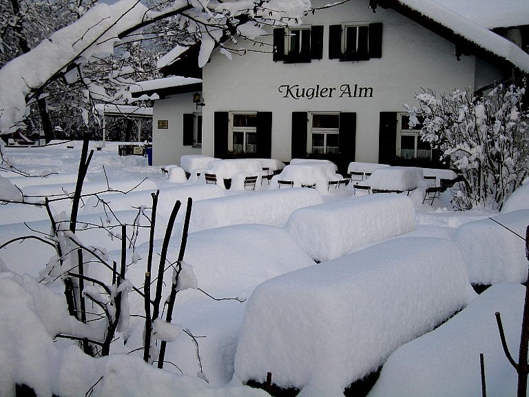 Kugler Alm biergarden deep winter view by the Golftraveller