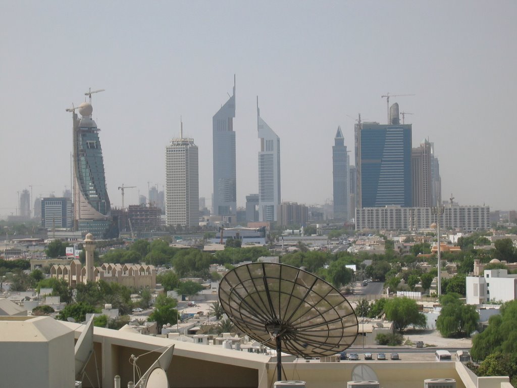 Distant view of Sheik Zayed Road canyon from roof of hotel behind Al Kuwait St by John A Forbes