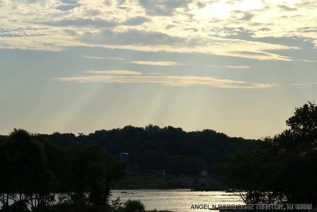 THE GUARD HOUSE FOR CALHOUN STREET BRIDGE CAN BE SEEN IN MORRISVILLE FROM ACROSS TRENTON by ANGEL N RODRIGUEZ