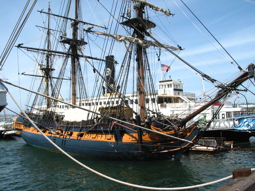 San Diego Harbor - HMS Surprise, The Berkeley behind her. by pmyoungtx