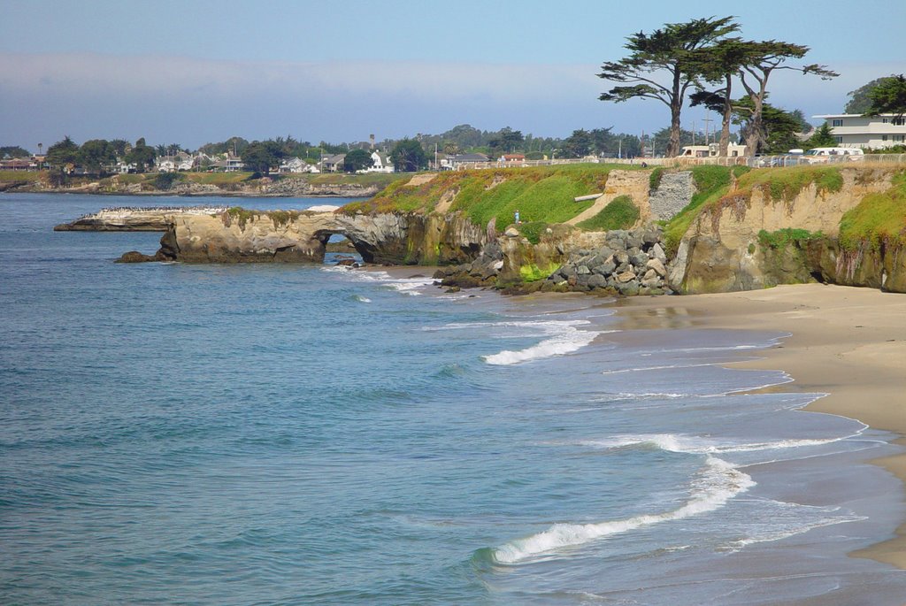 Pacific coastline, looking west toward tunnel from lighthouse point, Santa Cruz Cal (6-2008) by Ken Badgley