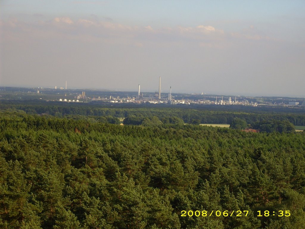 H©) Juni 2008 / Der Feuerwachturm in der Hohen Mark - Blick vom Feuerwachturm Richtung Marl Hüls ( Werk Degussa ehemals CWH ) by Hannes Th.