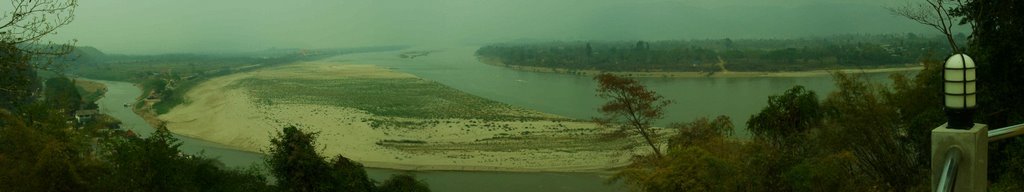 120 degree Panorama - Golden Triangle - from Thailand on the left Myanmar and on the other side of the river Mekong Laos by world of pictures by KlausH