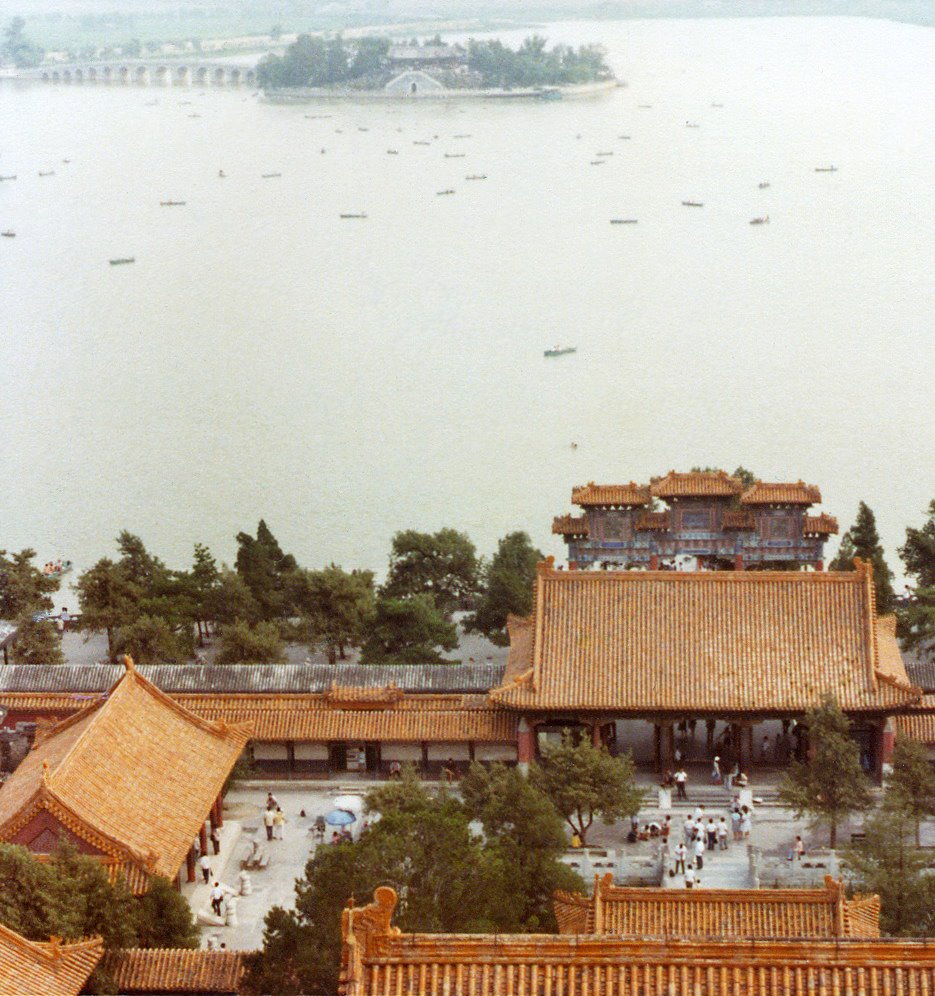 Summer Palace with the 17-Arch Bridge in the background. Beijing 1982 by pivapao