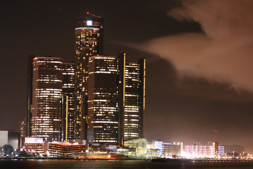 Detroit - GM Tower at Night (from Windsor Riverside, Canada) by Hossain Khan